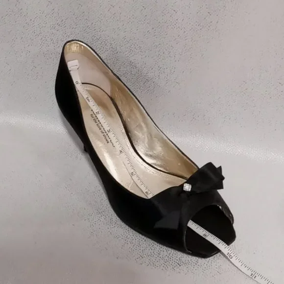 Town Shoes Black Satin Peep-Toe Low Heels